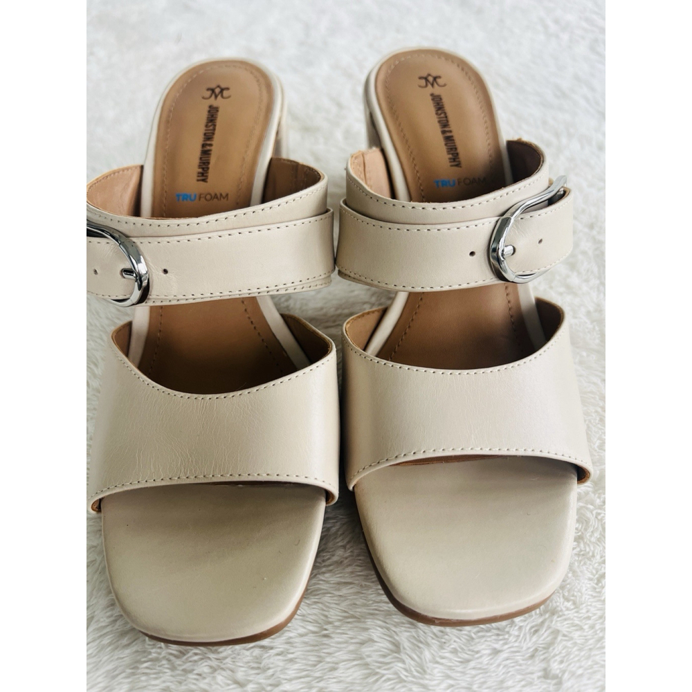 Johnston & Murphy Sz 8 Bone Leather Everly Wide Strap Neutral Dress Slides NWT